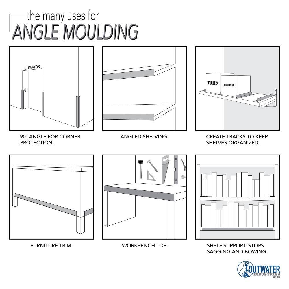 Satin Finish Aluminum Angle Moulding, 1/2 inch x 1/2 inch x 1/8 inch, 48 inch Lengths, Pack of 3 S3939