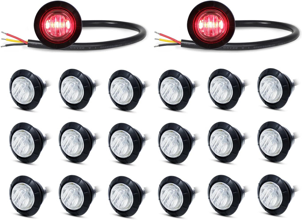 Pack of 20 3/4 Inch Round Clear Lens Amber 3 Diodes Side Marker Lights 12V DC H626444