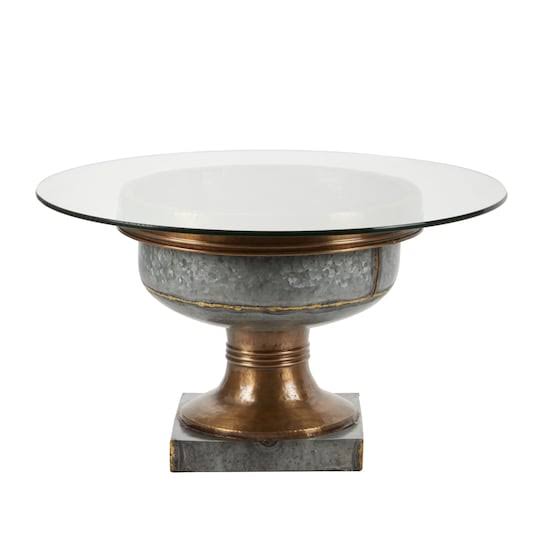 Gray Tempered Glass Metal Coffee Table J65687