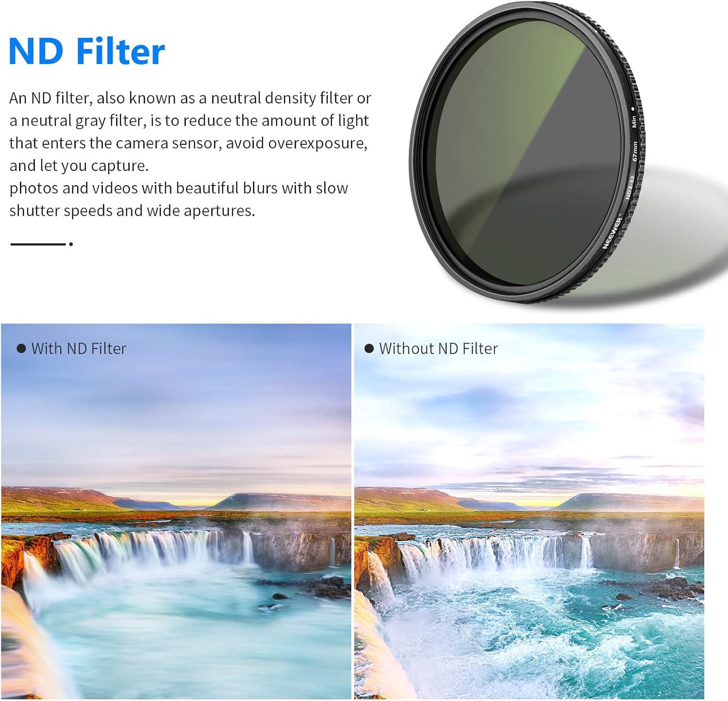 67mm Variable Fader ND Filter ND2 to ND32 (1-5 Stop) Ultra-Slim Weather-Sealed Pack of 2 S371190