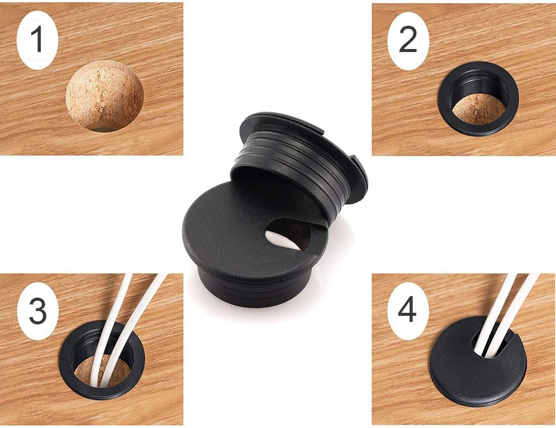 Black Plastic Desk Cable Grommets Pack of 2 S414