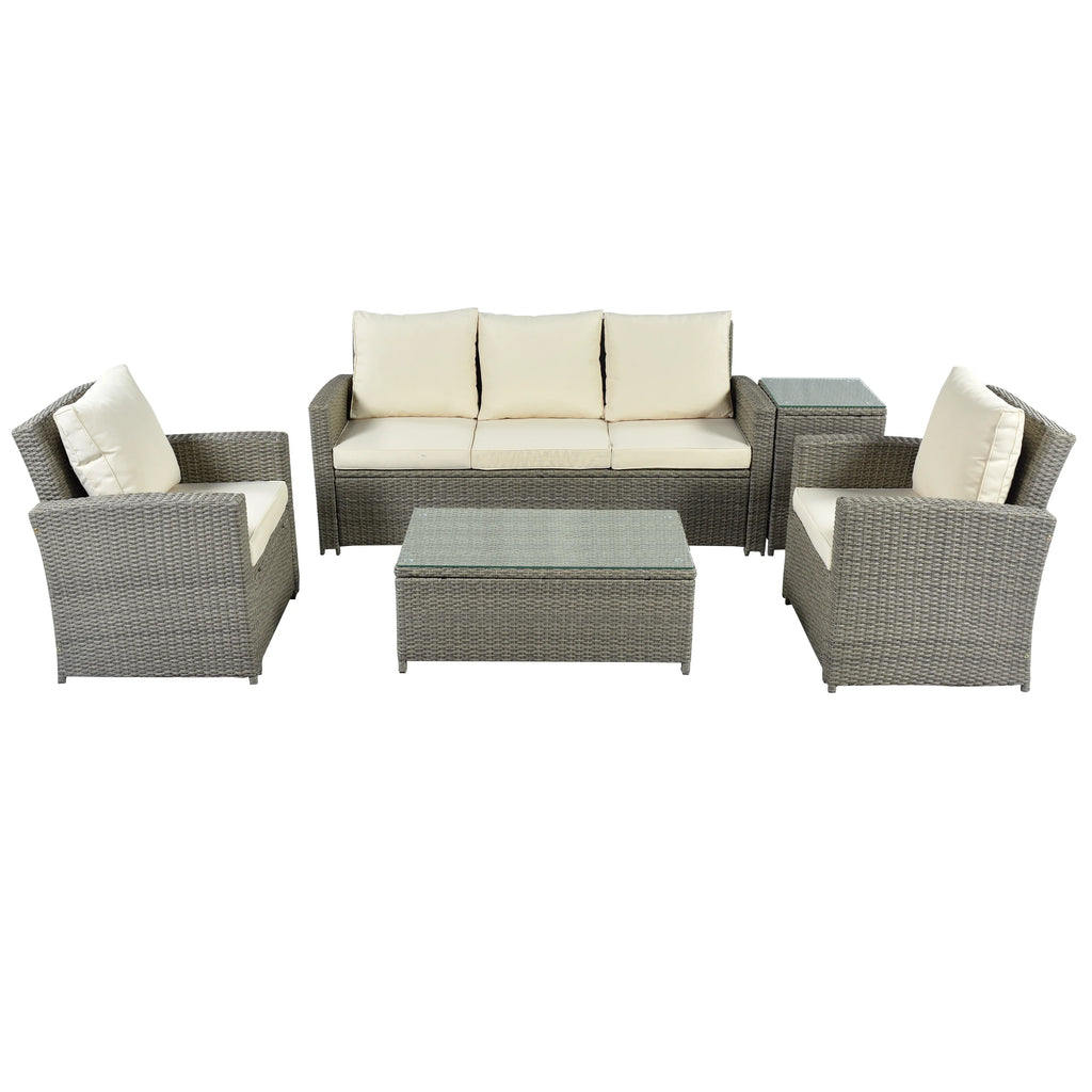 5 Piece Rattan Sectional Seating Group with Cushions and Table W449907