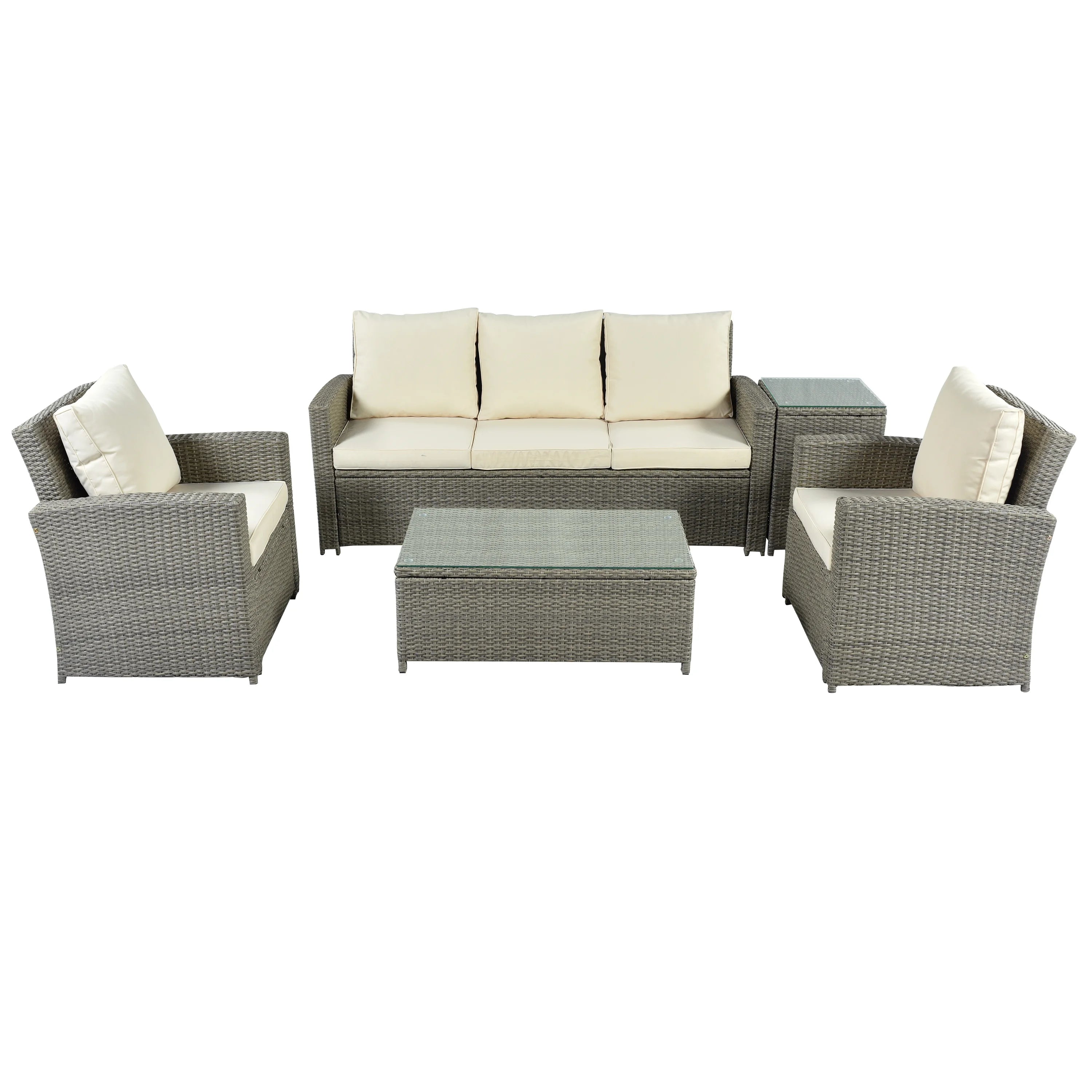 5 Piece Rattan Sectional Seating Group with Cushions and Table W449907