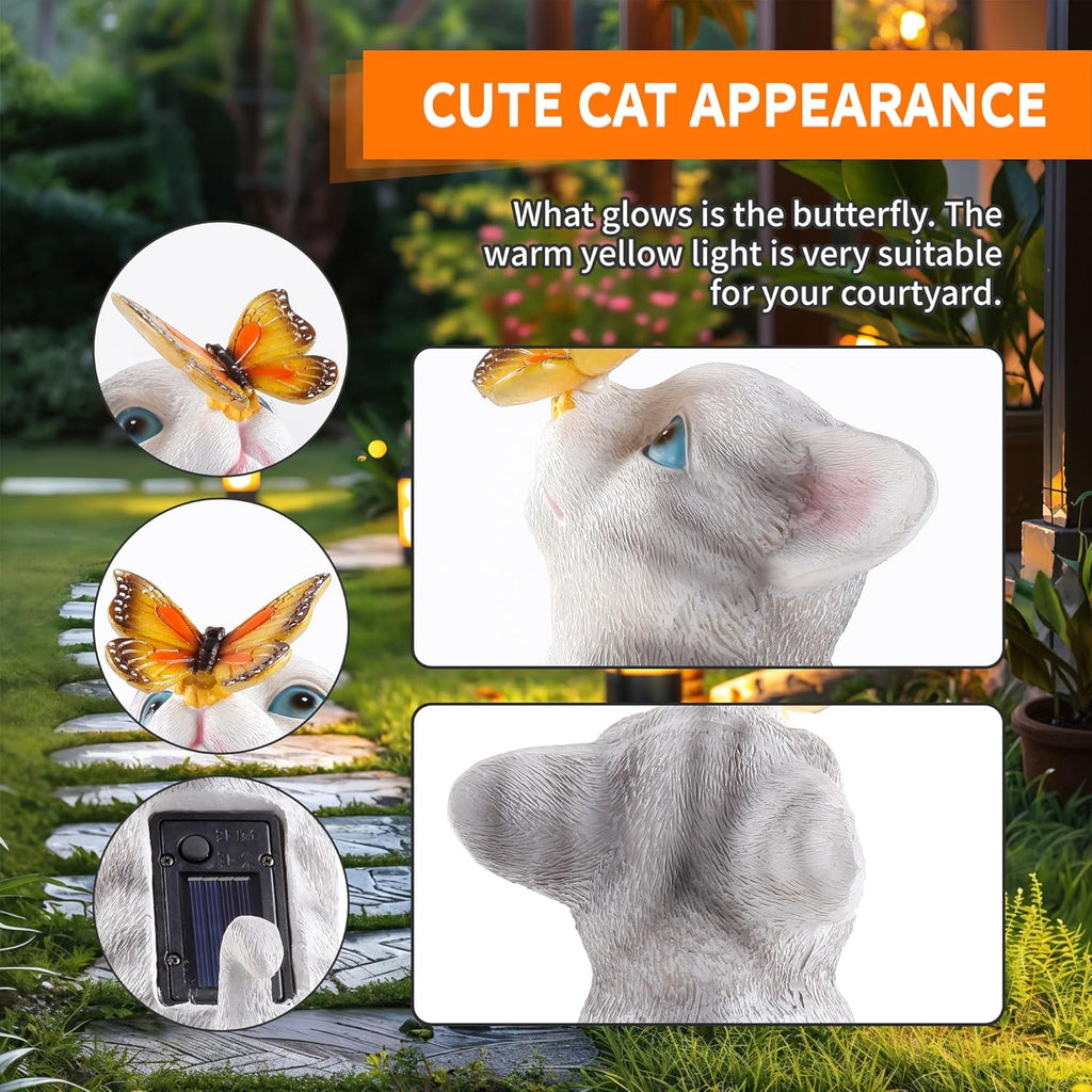 Cat Garden Statue with Solar Light D360