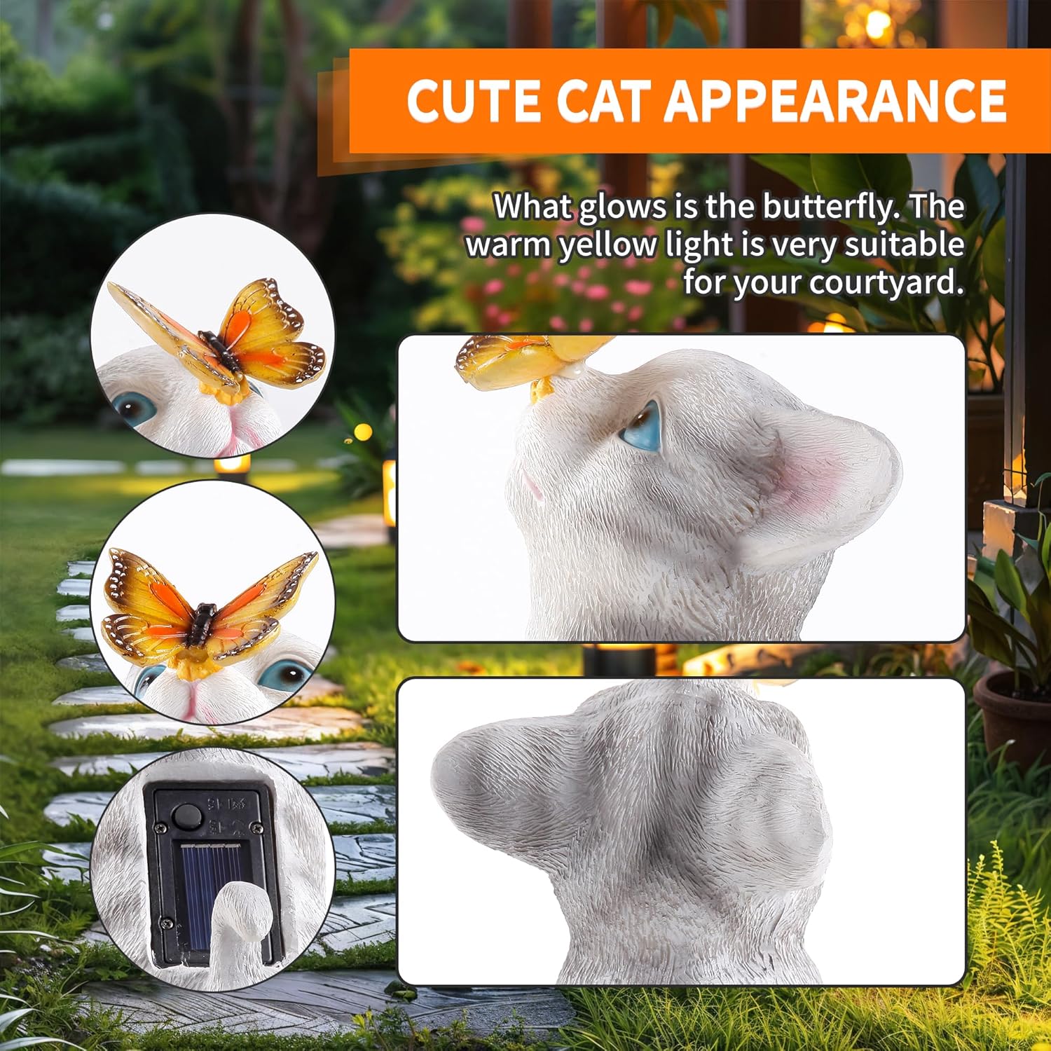Cat Garden Statue with Solar Light D360