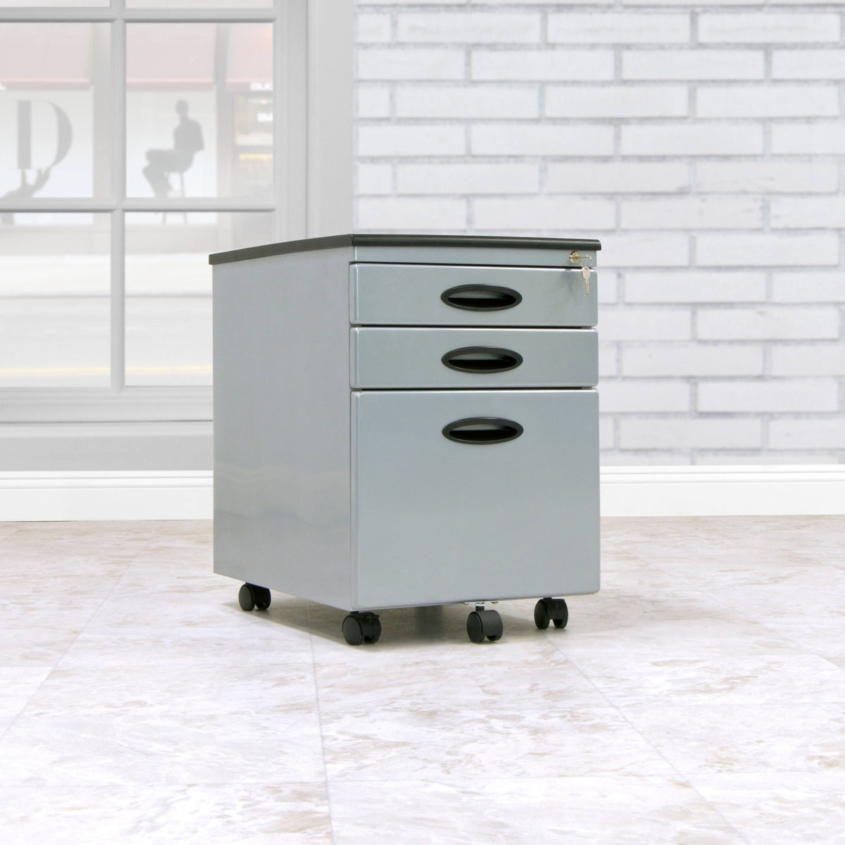 3 Drawer Metal Mobile File Cabinet in Silver Y6617