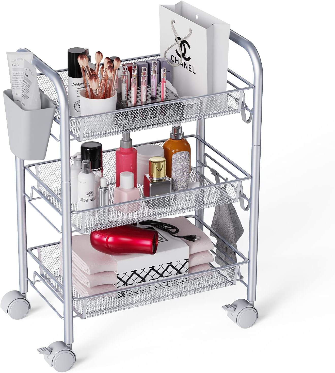 4 Tier All-Metal Rolling Mesh Storage Cart with Wheels C458974
