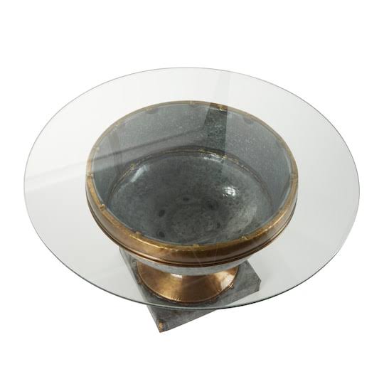 Gray Tempered Glass Metal Coffee Table J65687
