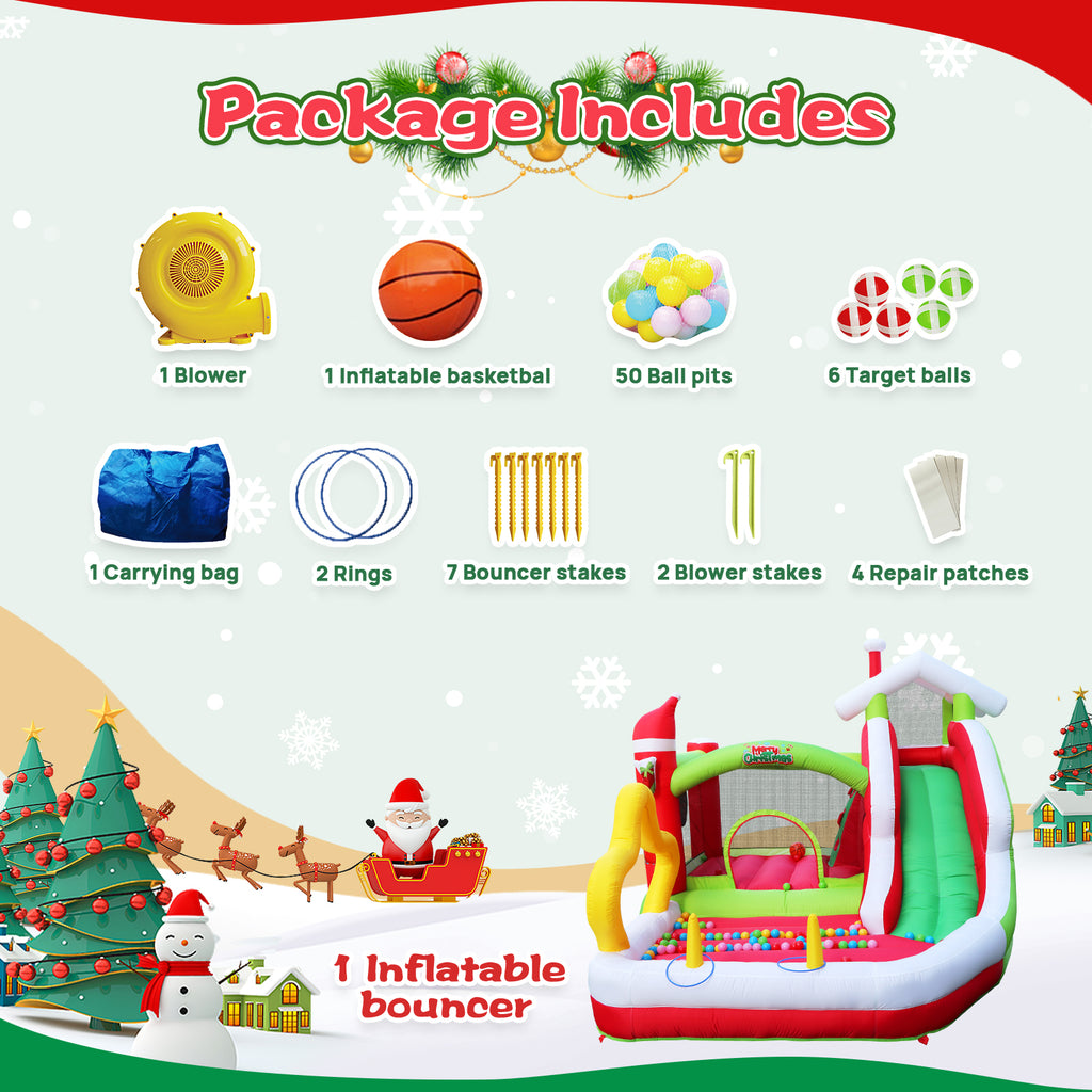 Christmas Jump 'n Slide Inflatable Bouncer with Blower, 130x108x92 inch B879