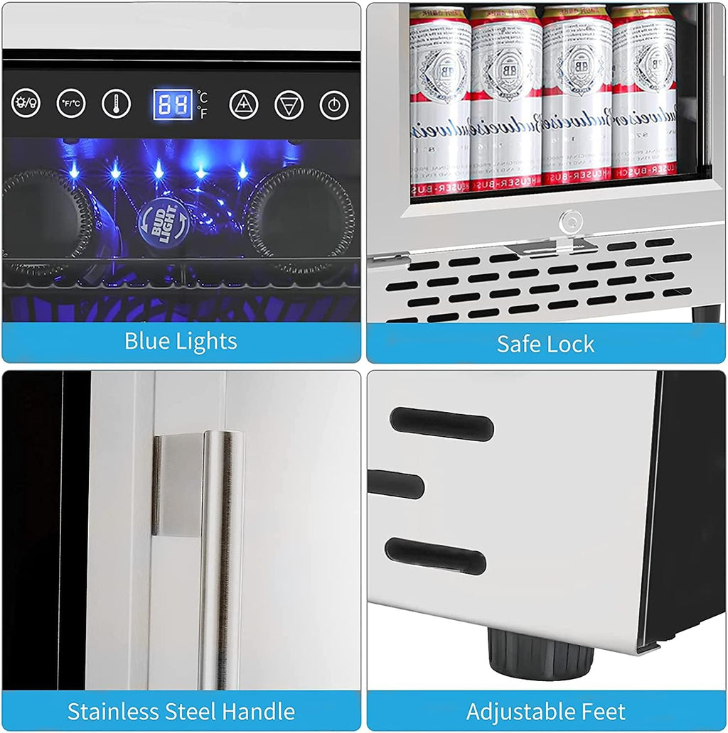 15 inch Glass Door Beverage Refrigerator 126 Cans Mini Cooler with Lock U741