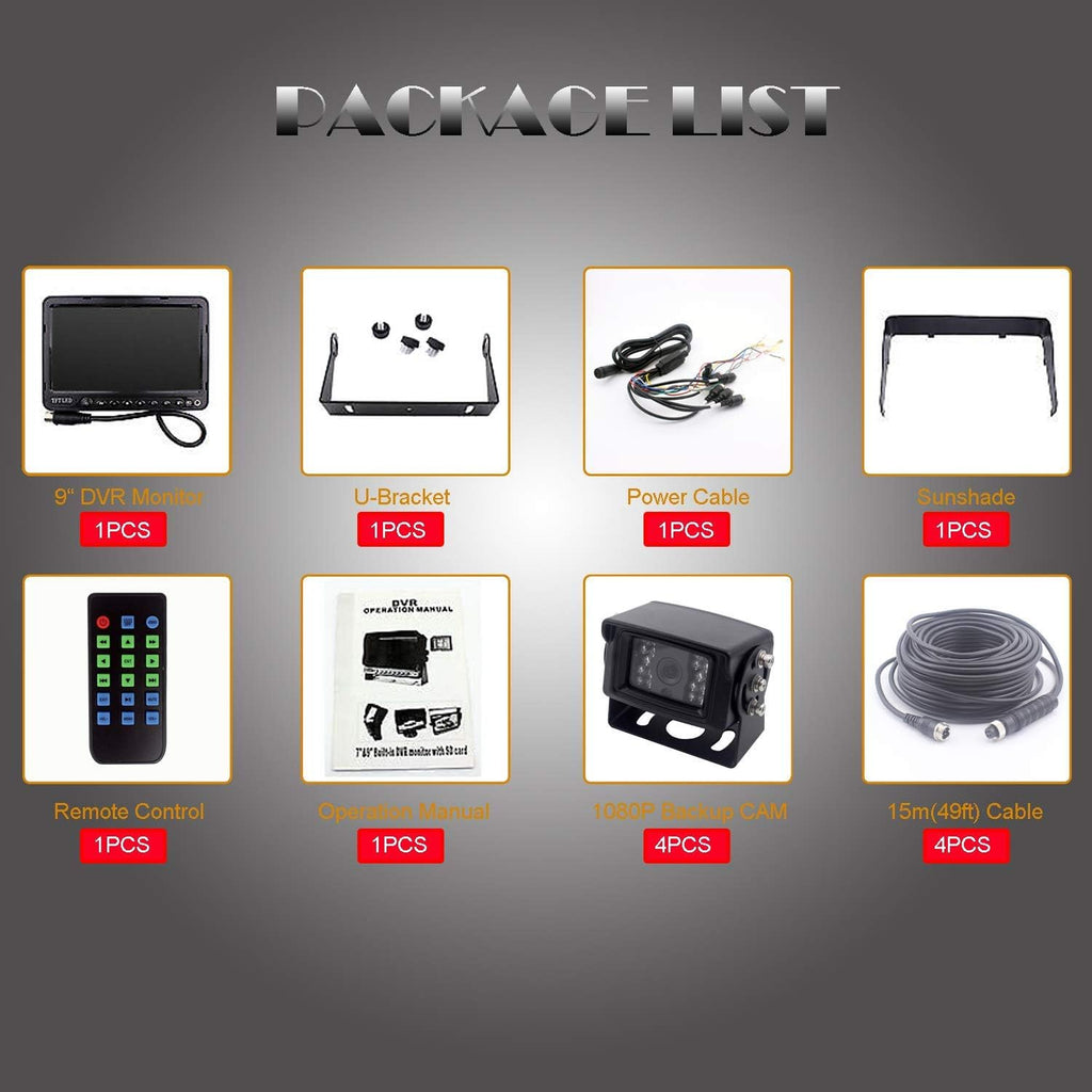 9 inch Split Screen Backup Camera System with DVR Recording, 1080P Car Camera x 4 S758675
