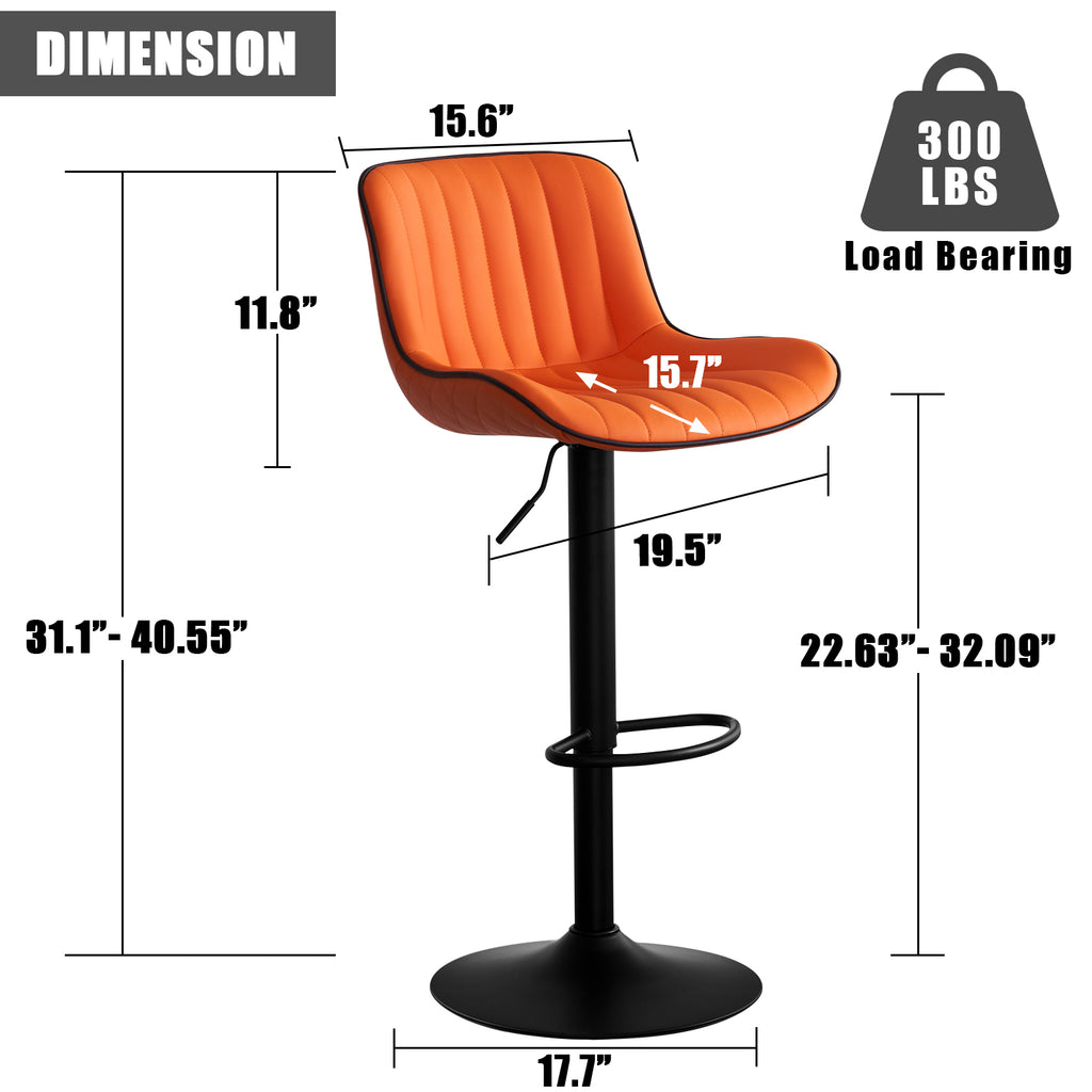 Orange PU Leather Adjustable Swivel Bar Stools Set of 2 M9160