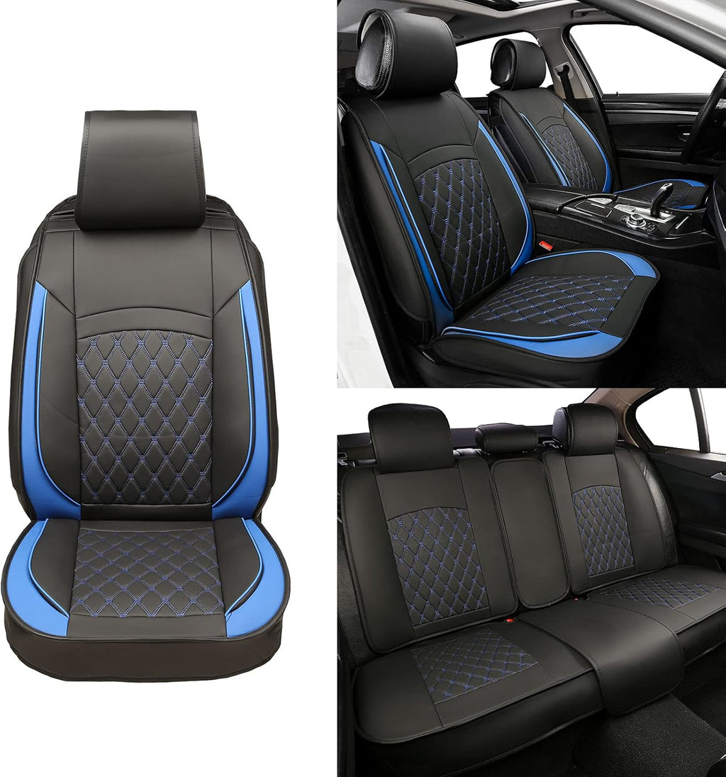 Black Leather Car Seat Covers with Backseat Storage U154
