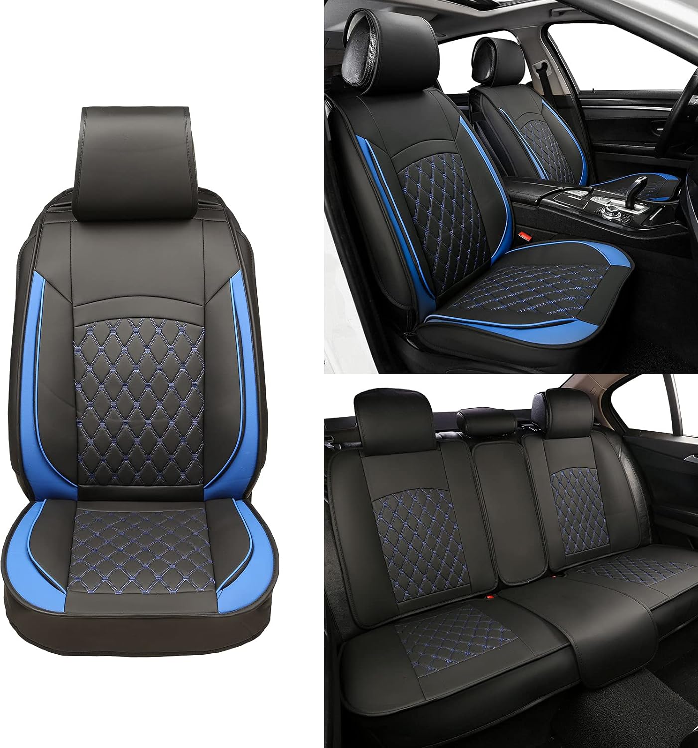 Black Leather Car Seat Covers with Backseat Storage U154