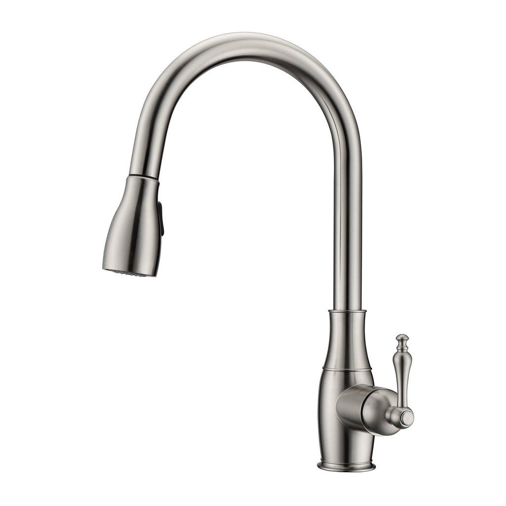 Brushed Nickel Kitchen Faucet Pull-Out Spray Metal Lever Handles P57773