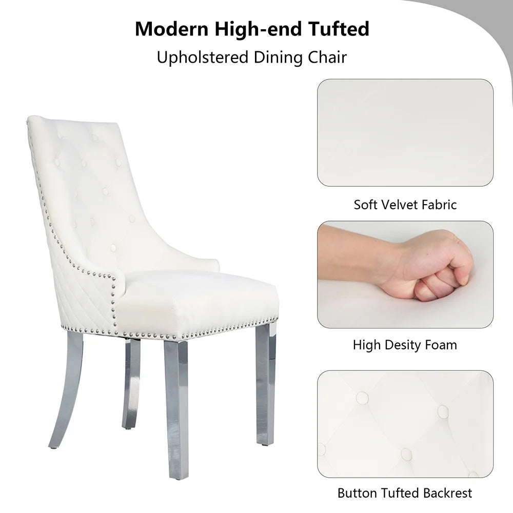 Velvet Upholstered Dining Chairs Set of 2 with Stainless Steel Legs F82414
