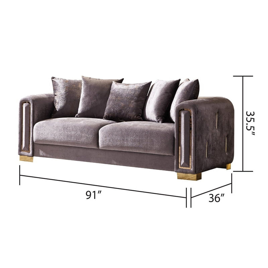 3PC Gray Velvet Living Room Set V576