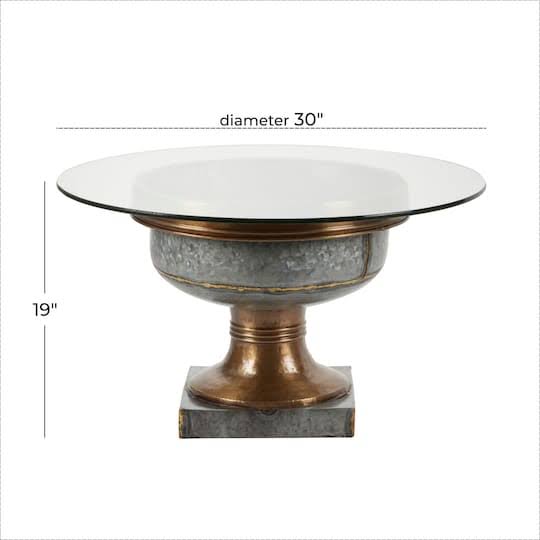 Gray Tempered Glass Metal Coffee Table J65687
