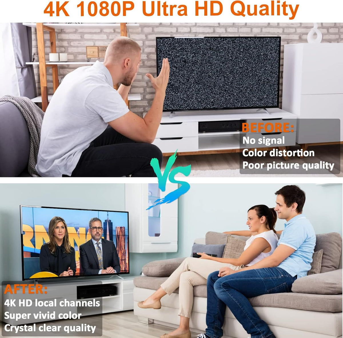 Indoor Amplified HDTV Antenna with 13.4ft Coax Cable and USB Power Adapter, Pack of 2 C661274