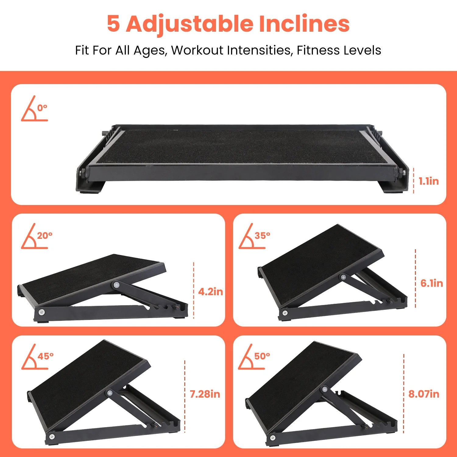 Steel Calf Stretcher Slant Board with 5 Adjustable Inclines Non-Slip Surface J901637