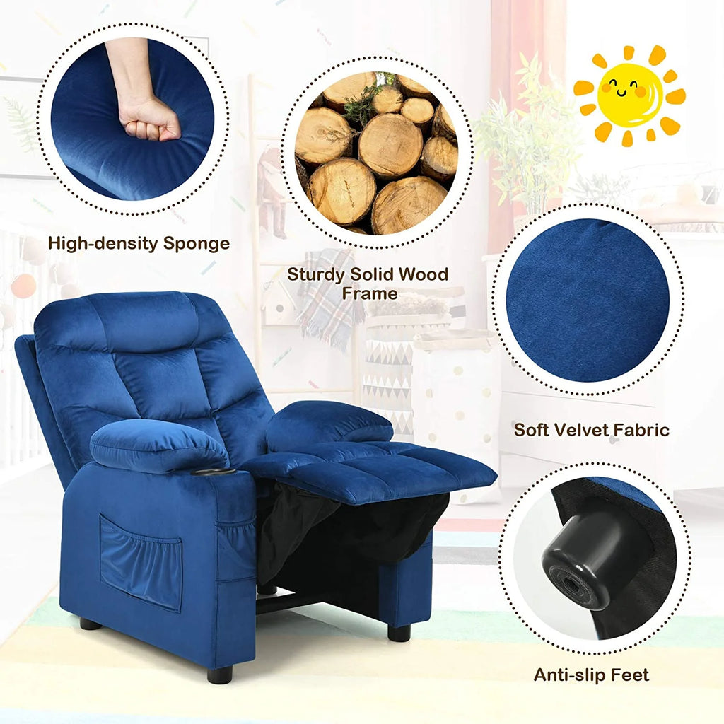 Rose Velvet Kids Recliner Chair with Cup Holder U782