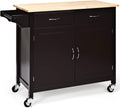 White Rolling Kitchen Island Cart with Rubber Wood Top X5726