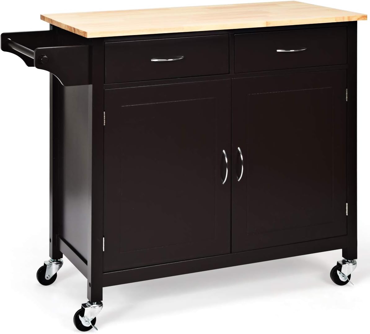 White Rolling Kitchen Island Cart with Rubber Wood Top X5726