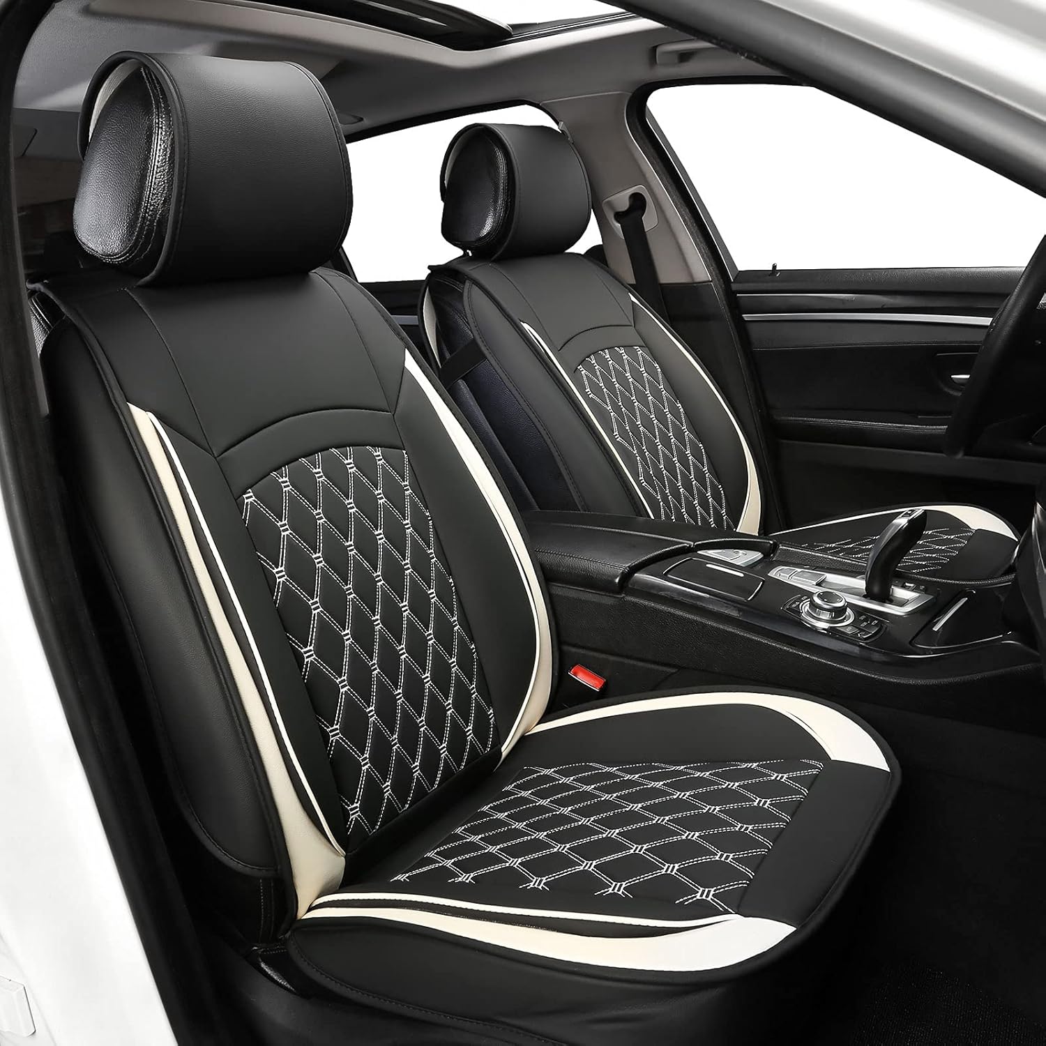 Black Leather Car Seat Covers with Backseat Storage U154