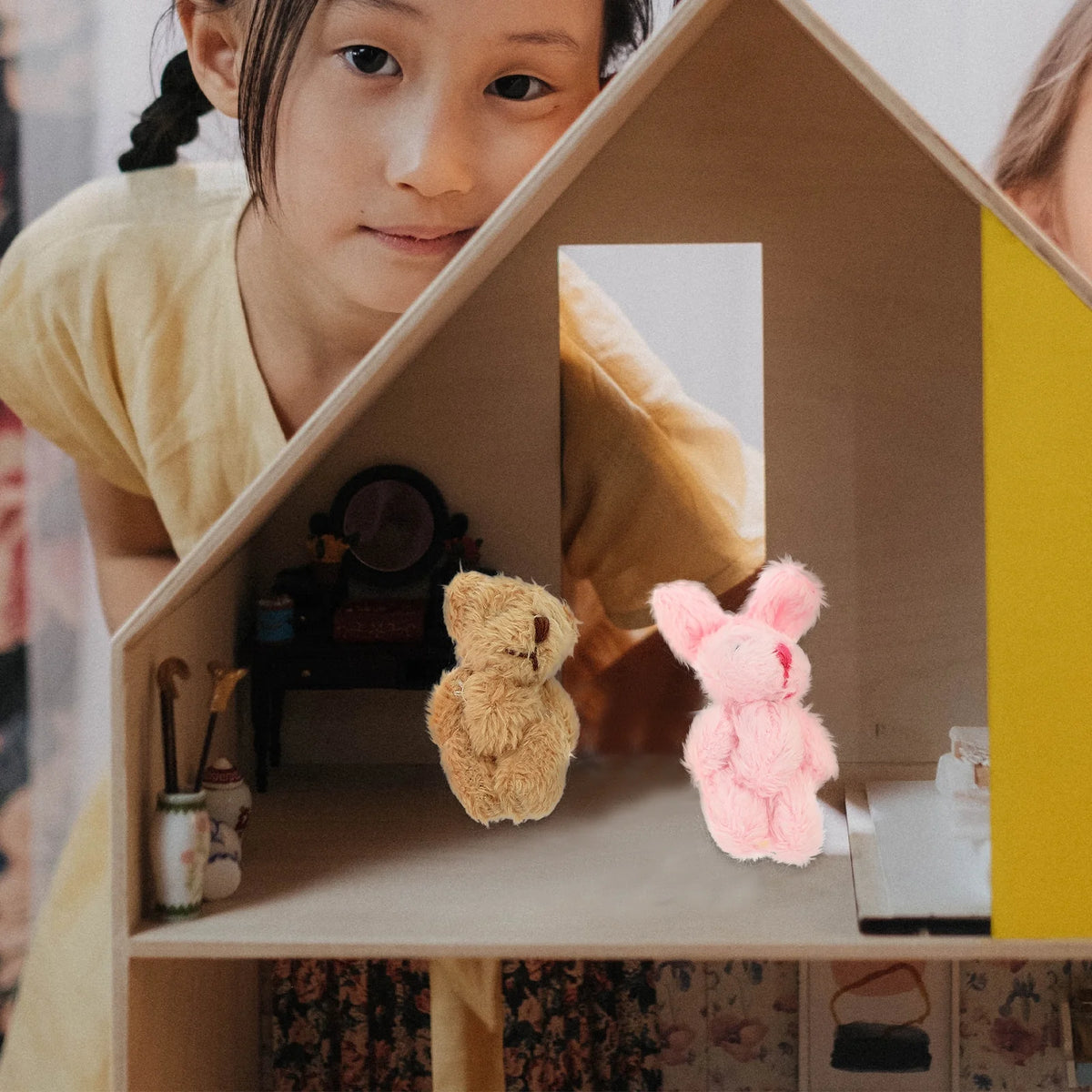 5pcs Miniature Plush Bear Rabbit Doll House Decoration Prop V5803