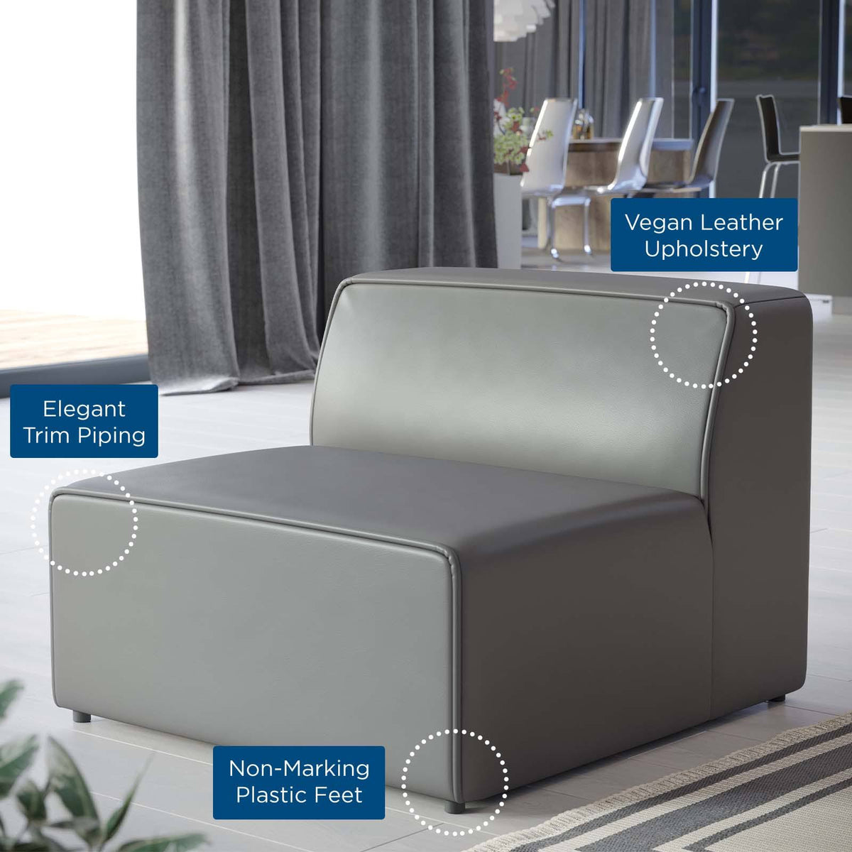 Gray Vegan Leather Armless Chair Q81807