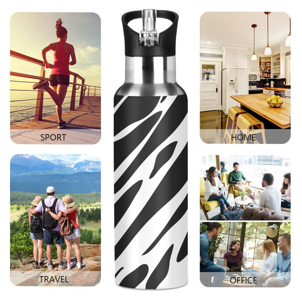 Black and White Insulated Stainless Steel Water Bottle with Straw Lid 20 oz S77061