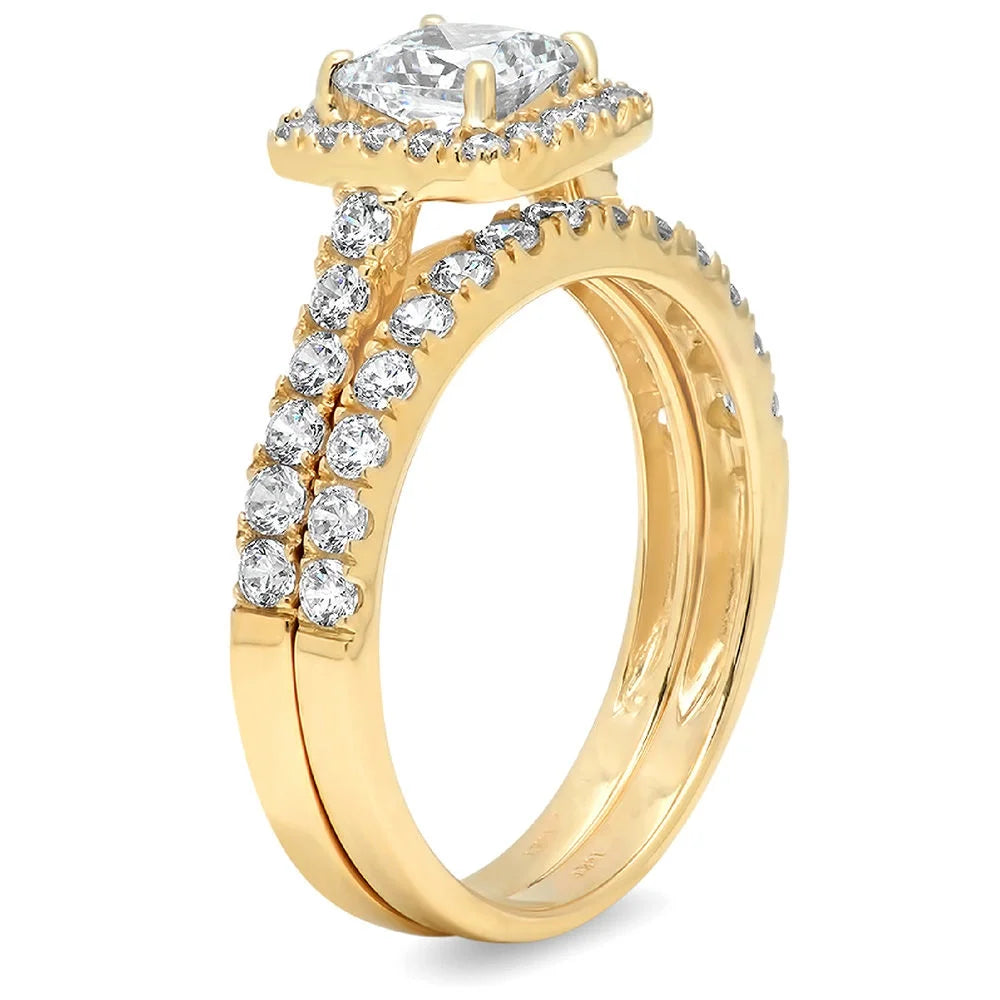 18K Yellow Gold Halo Engagement Ring Set F53354