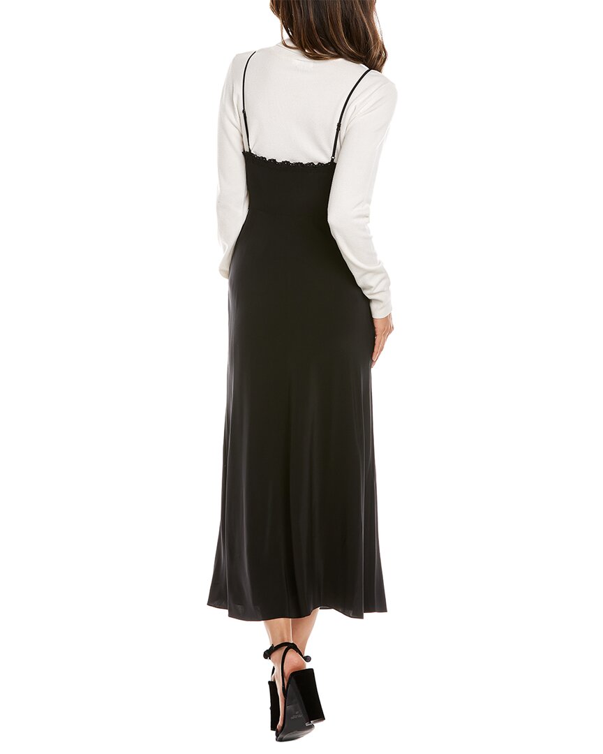 Black Patchwork Lace Silk Maxi Dress Q600053