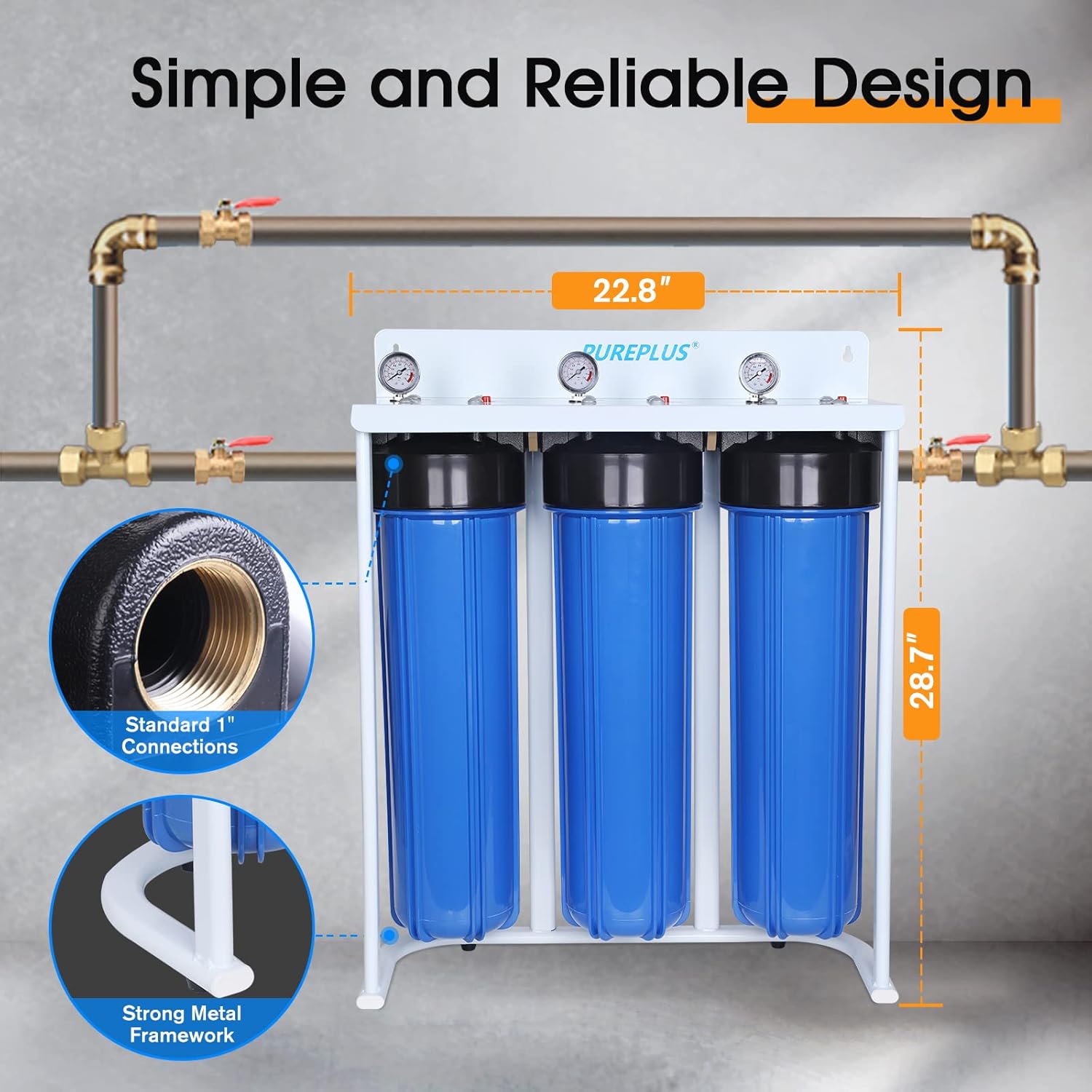 3 Stage 20 Home Water Filtration System with Pressure Gauges Z3896