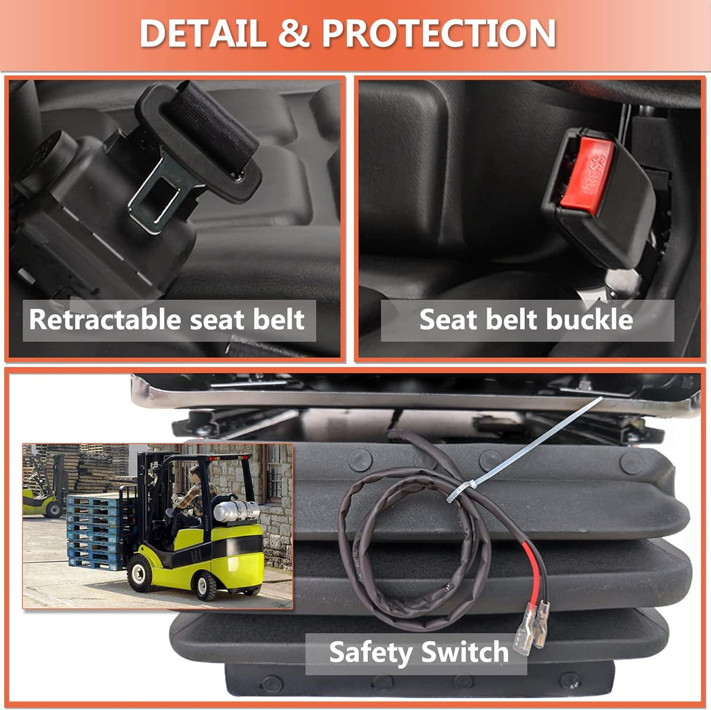 Universal Suspension Forklift Seat with Adjustable Angle Back, Armrest and Safety Belt O202