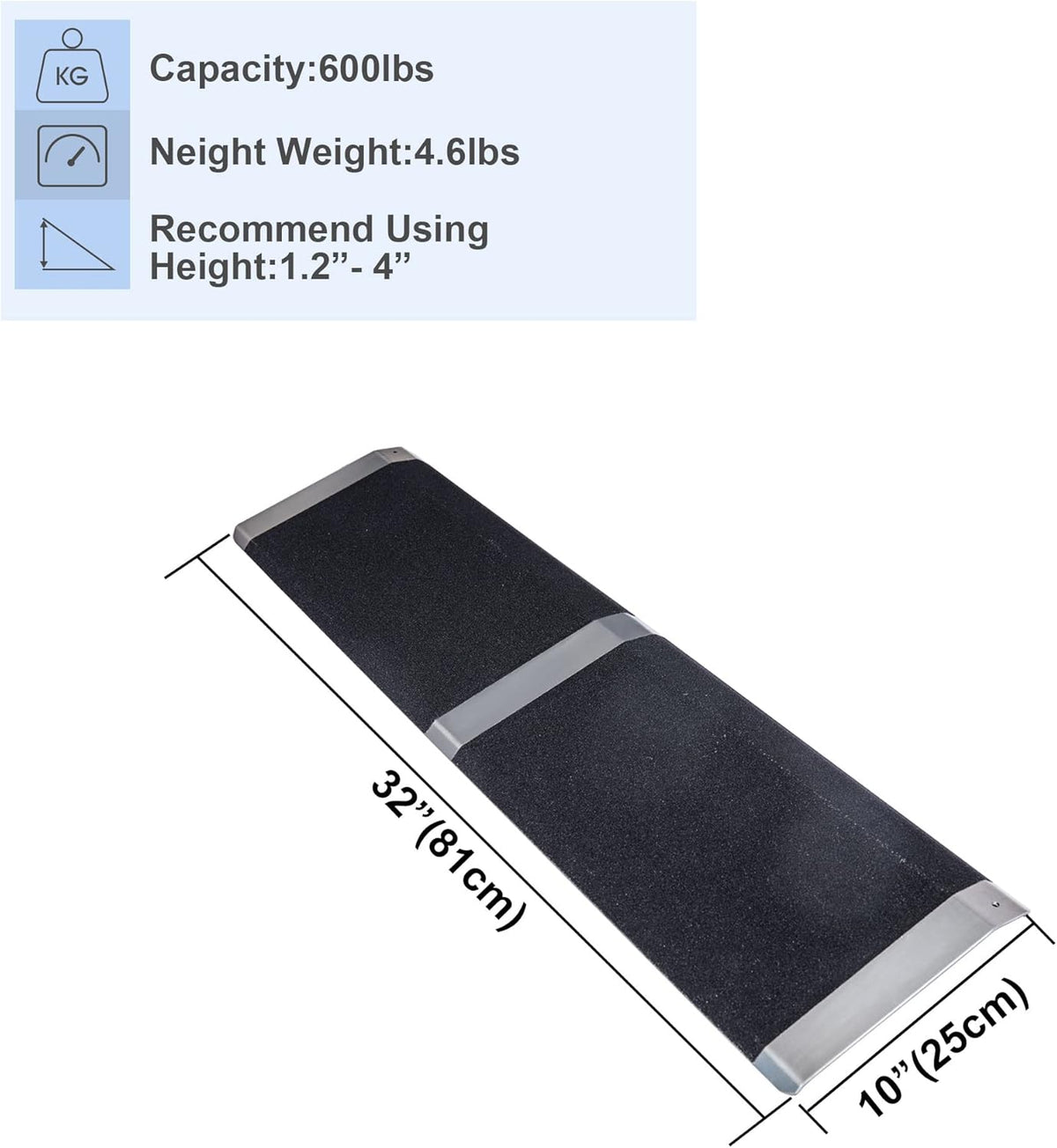 Portable Lightweight Door Threshold Ramp, Adjustable Height 1-4 Inch Rise T3611