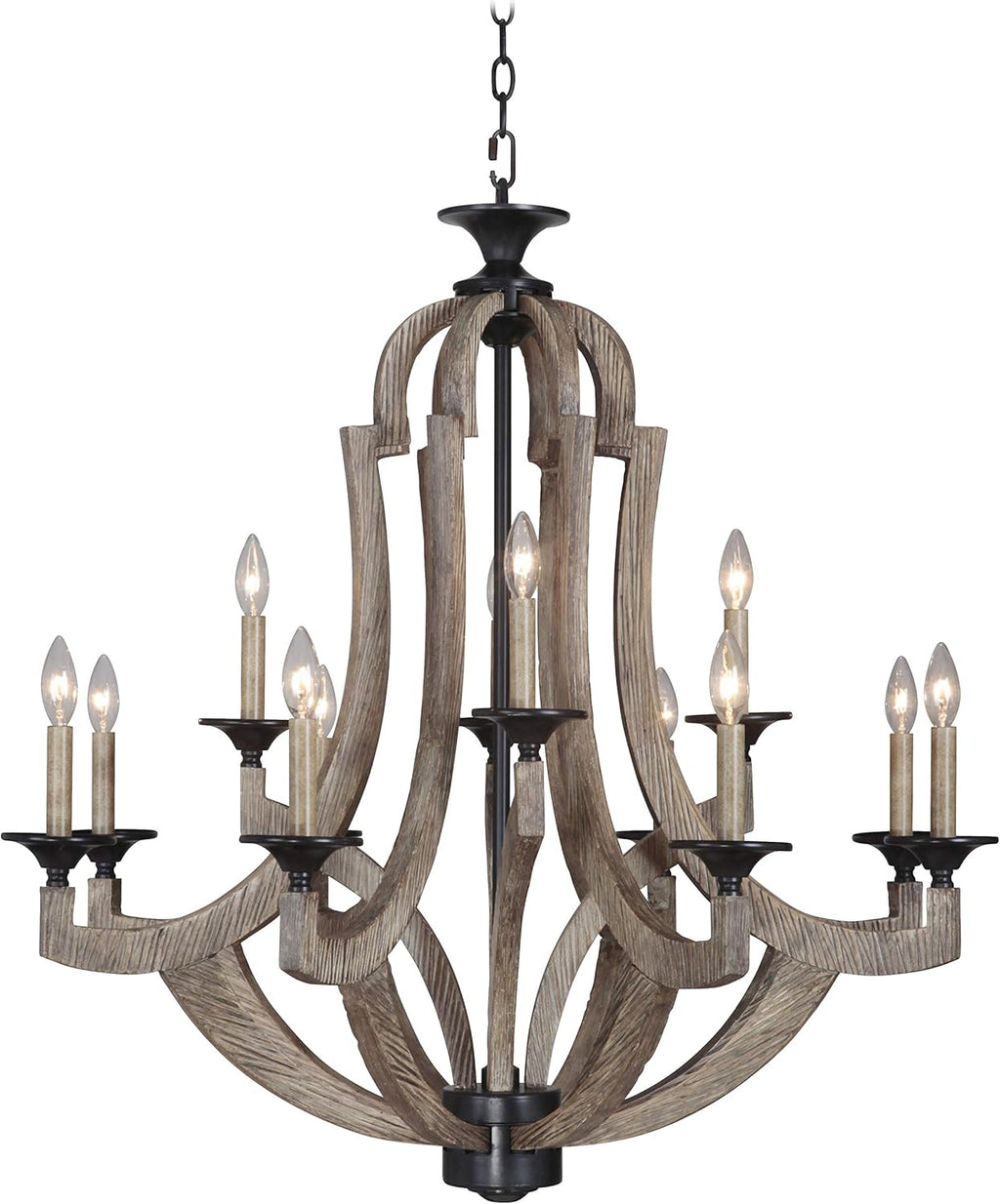12-Light Weathered Pine Candle Chandelier S3992