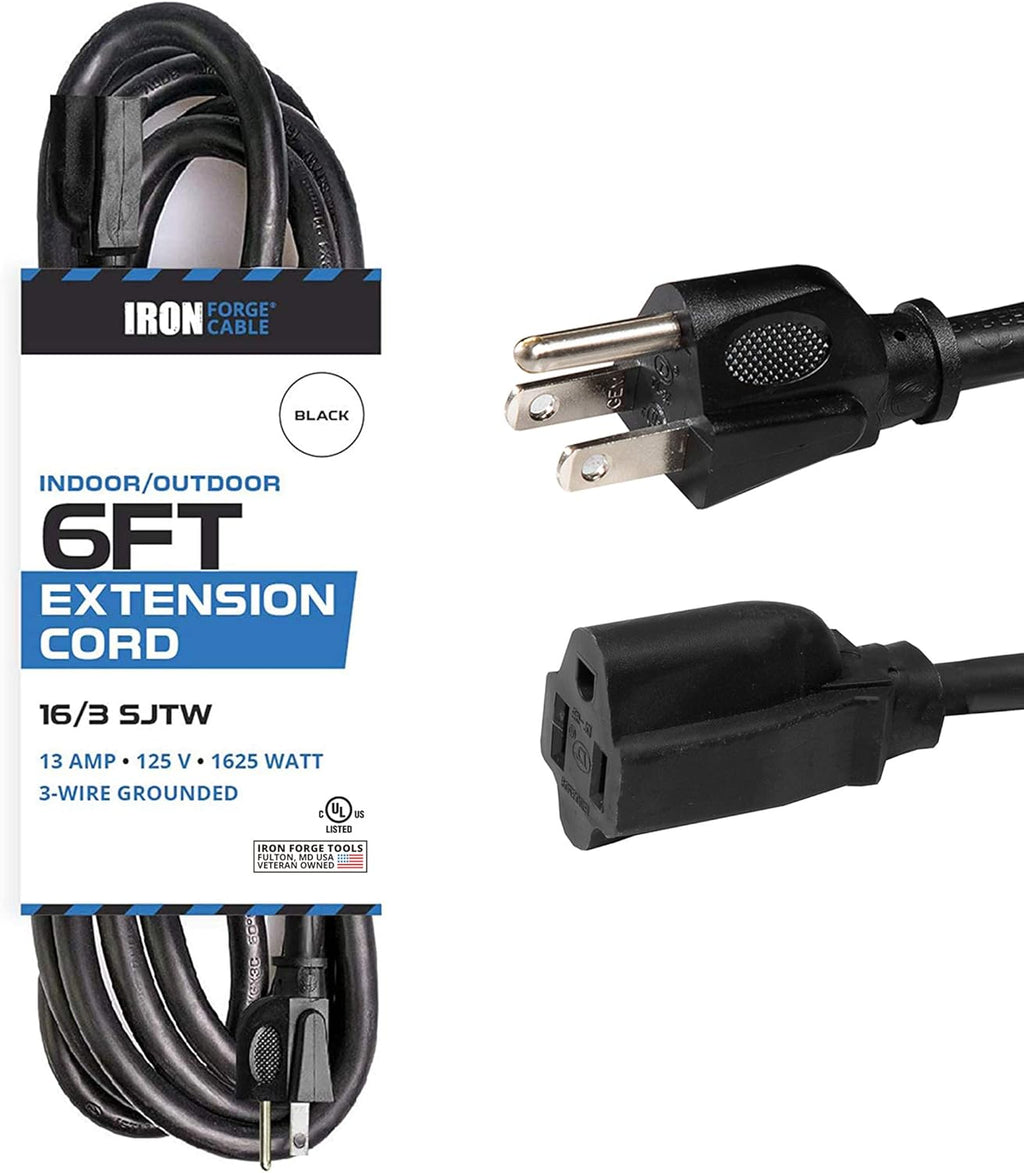 Black 16/3 100 Ft Outdoor Extension Cord with 3 Prong Grounded Plug A996