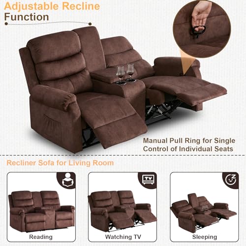 Grey Linen Manual Loveseat Recliner with Storage Console F3942