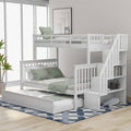 Solid Wood Twin Over Full Bunk Bed with Trundle and Storage Y1293
