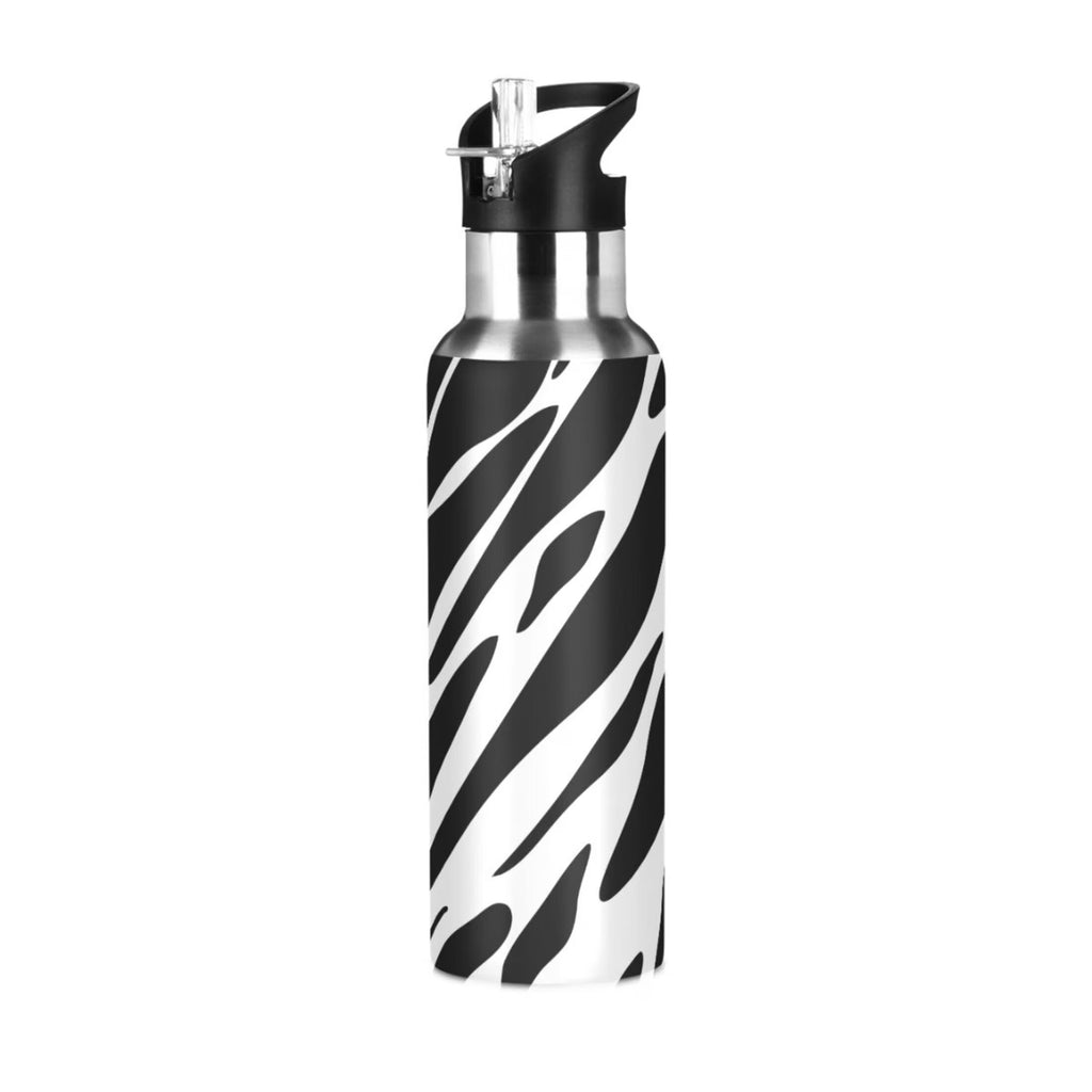 Black and White Insulated Stainless Steel Water Bottle with Straw Lid 20 oz S77061