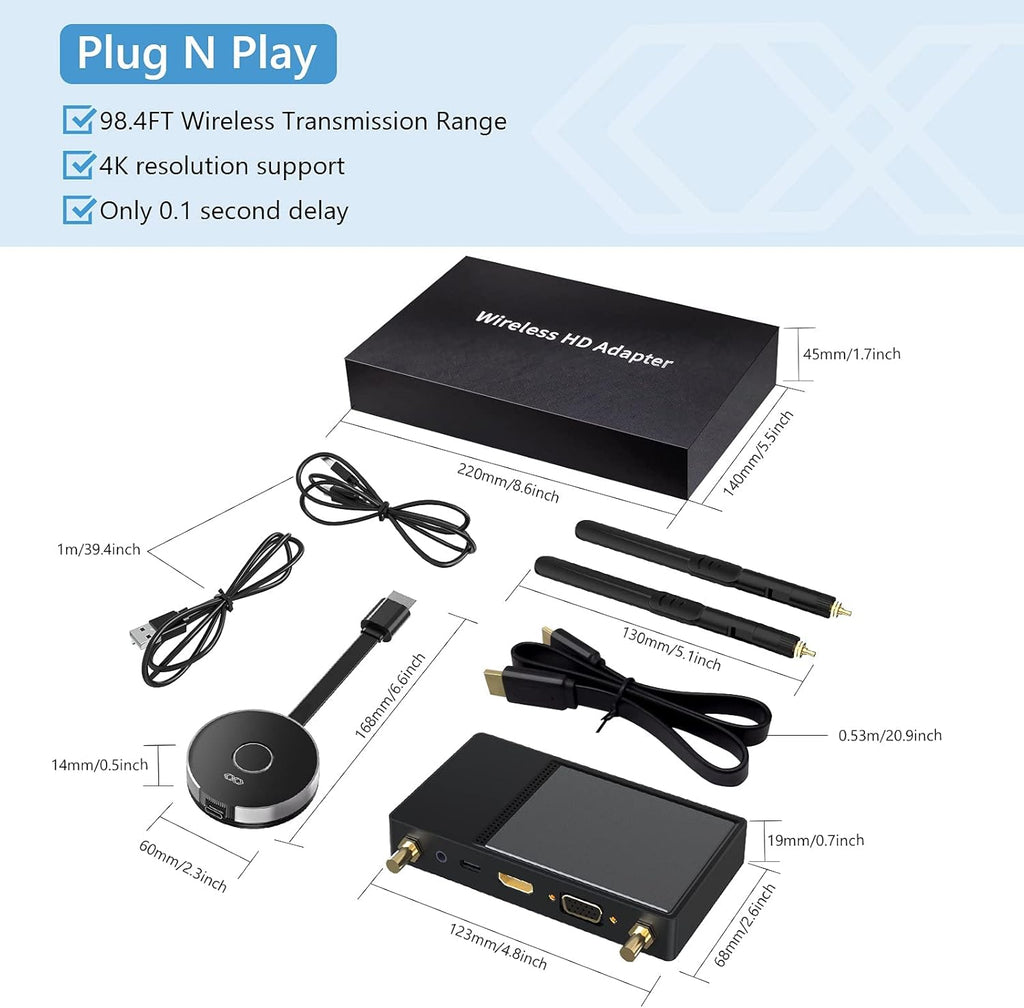 Wireless HDMI Transmitter and Receiver Extender Kit, 4K@30Hz, 2.4/5GHz D11472