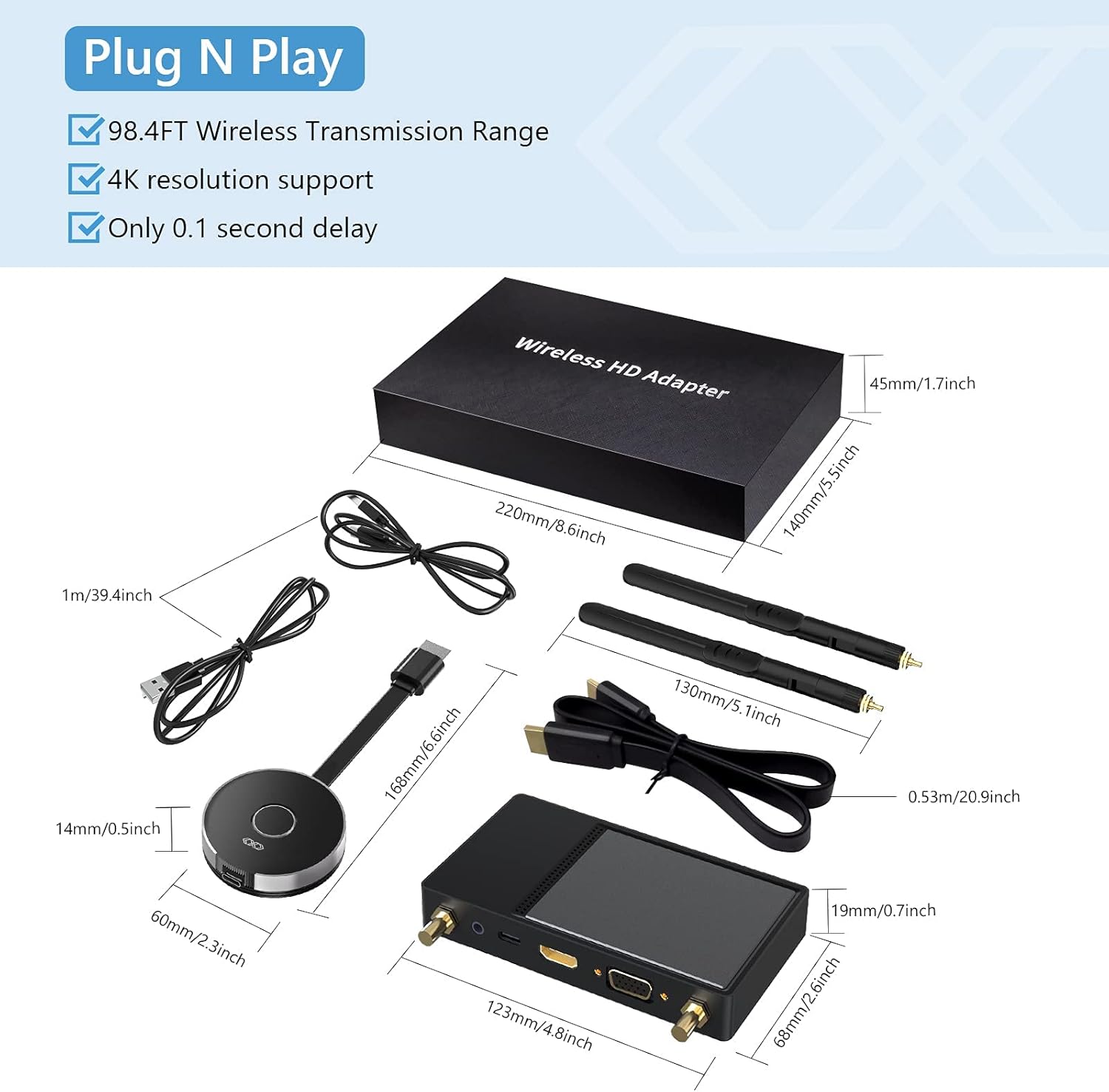 Wireless HDMI Transmitter and Receiver Extender Kit, 4K@30Hz, 2.4/5GHz D11472