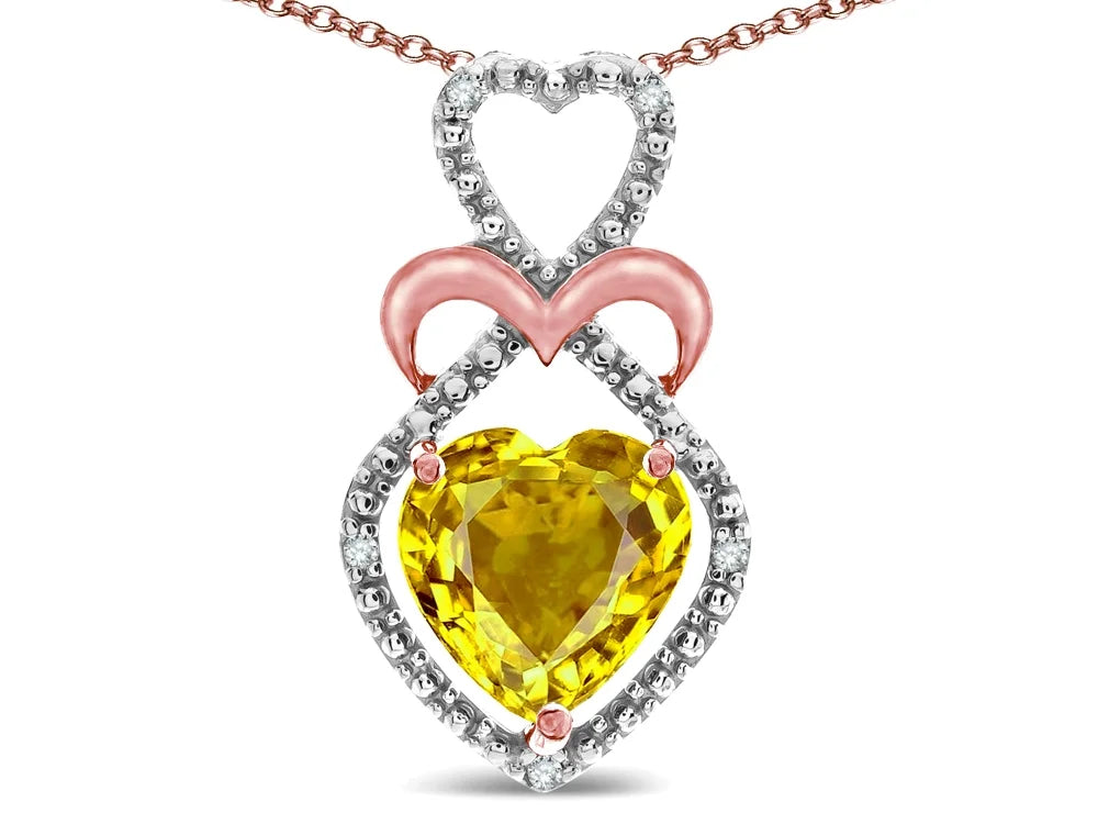 14k White Gold Citrine Heart Pendant Necklace M4452