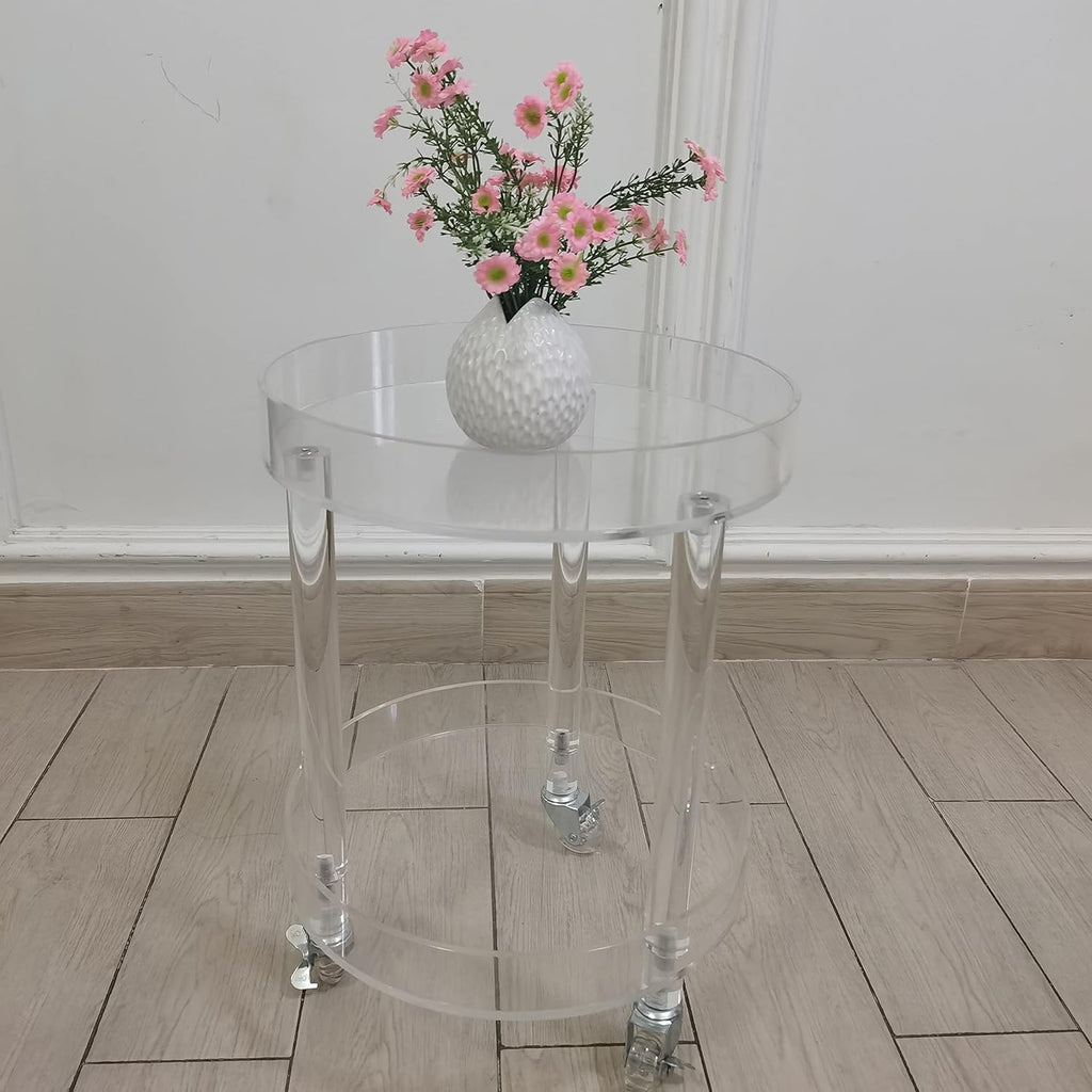 Clear Round Rolling Cart with Wheels 2-Tier Storage Tray K8110