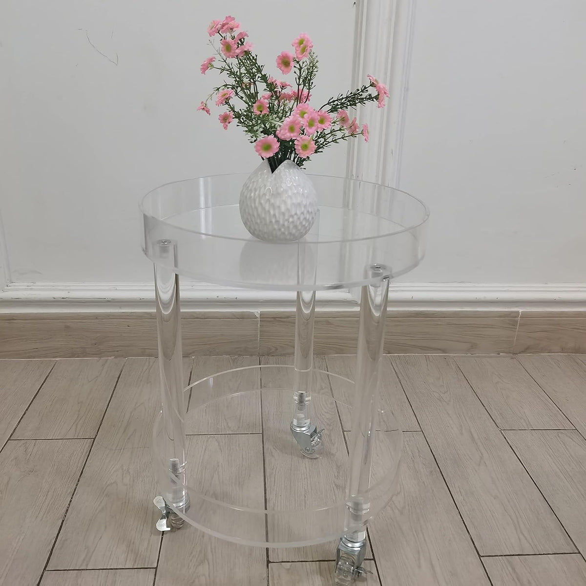 Clear Round Rolling Cart with Wheels 2-Tier Storage Tray K8110