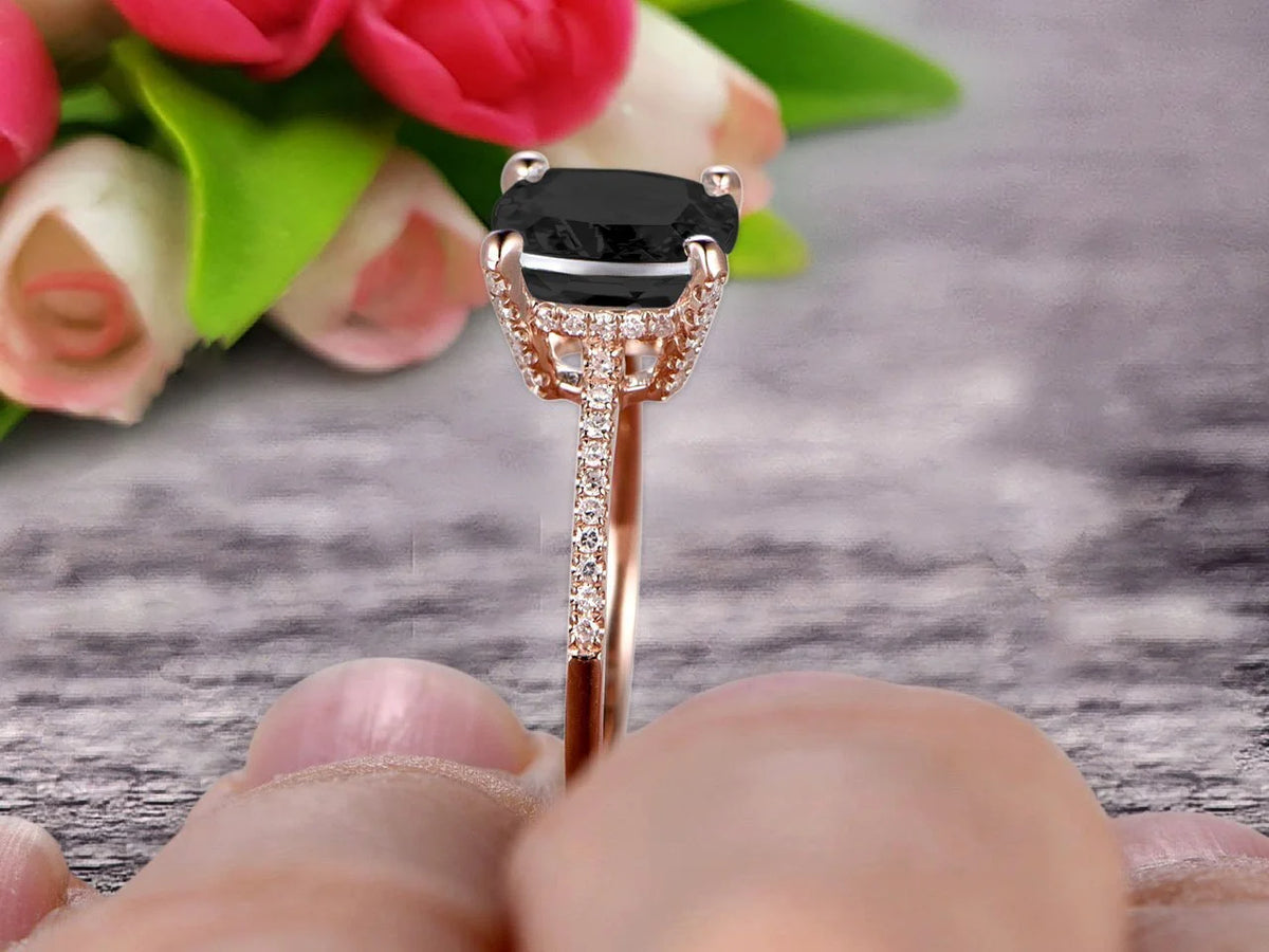 10K Rose Gold Black Diamond Moissanite Engagement Ring T308
