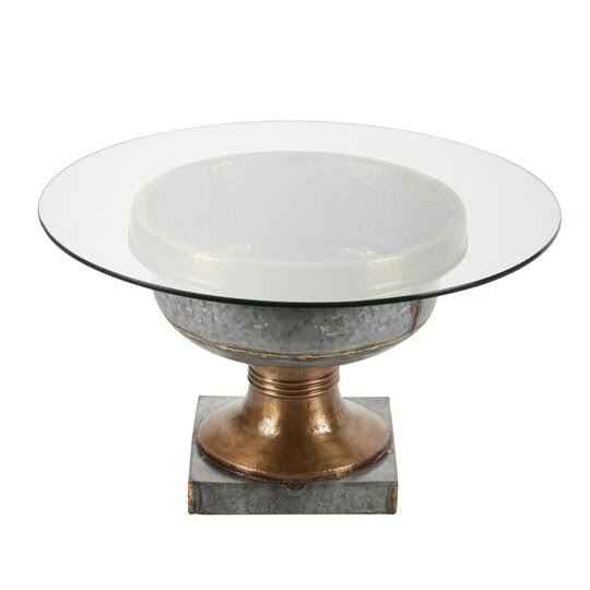 Gray Tempered Glass Metal Coffee Table J65687