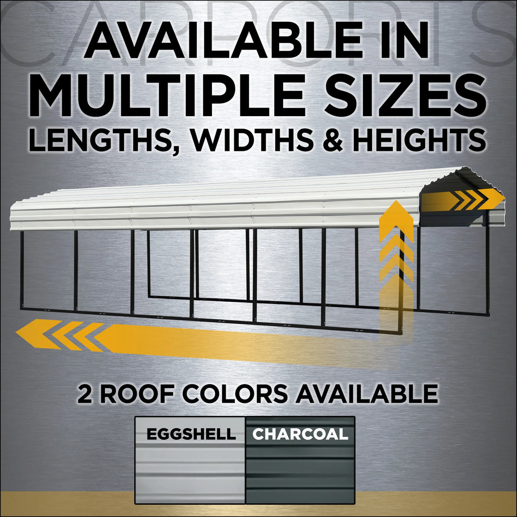 Galvanized Steel Carport Kit, 10' x 20' x 9' F33668