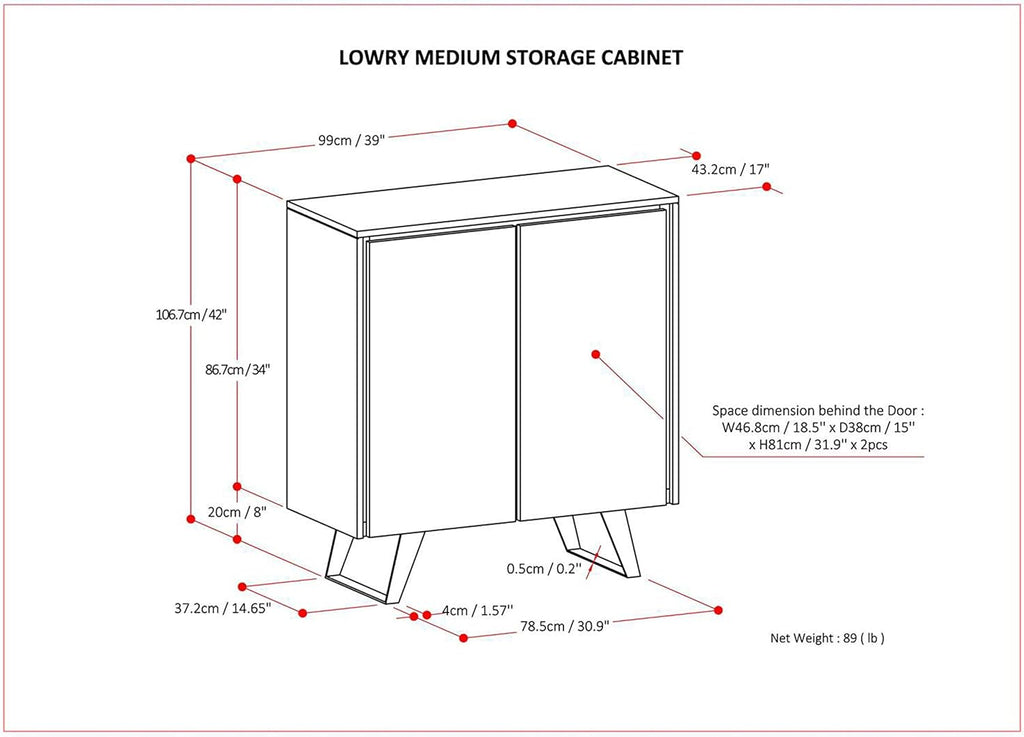 Solid Wood Storage Cabinet with 2 Doors and 4 Adjustable Shelves E9761